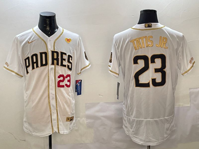 Men San Diego Padres #23 Tatis jr White Gold Elite 2025 Nike MLB Jersey style 8->new orleans saints->NFL Jersey